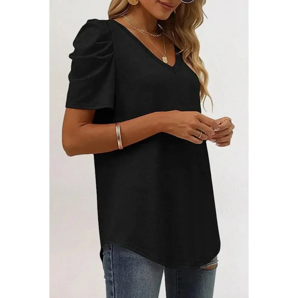Puff Sleeve V-Neck T-Shirt - Picture 2 of 3